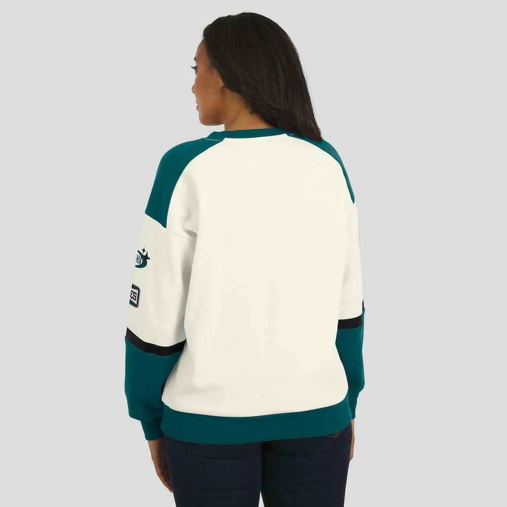 Philadelphia Eagles WEAR by Erin Andrews Women's Racing Crew V-Neck Sweatshirt - Cream - NFL