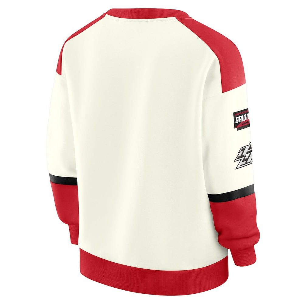 San Francisco 49ers WEAR by Erin Andrews Women's Racing Crew V-Neck Sweatshirt - Cream - NFL