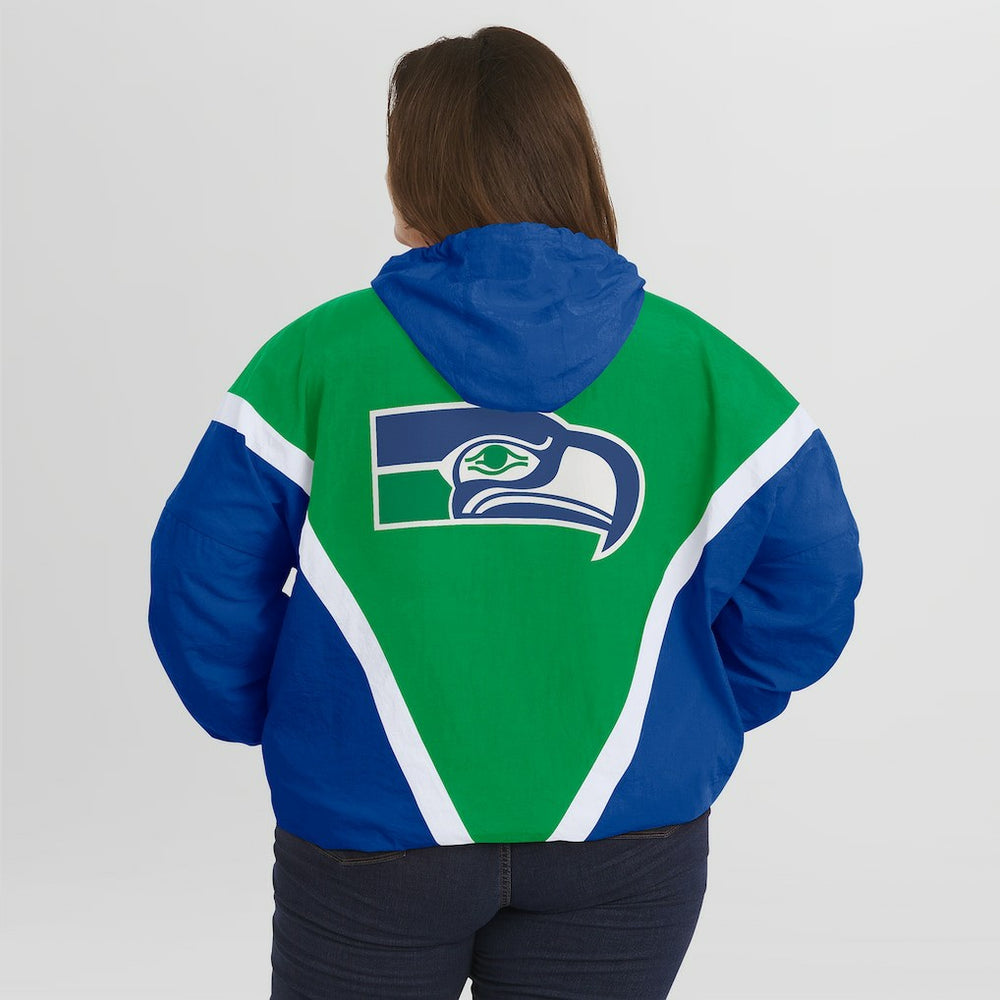 Seattle Seahawks WEAR by Erin Andrews Women's Plus Size Retro Crinkle Full-Zip Hoodie Windbreaker Jacket - Kelly Green/Royal - NFL