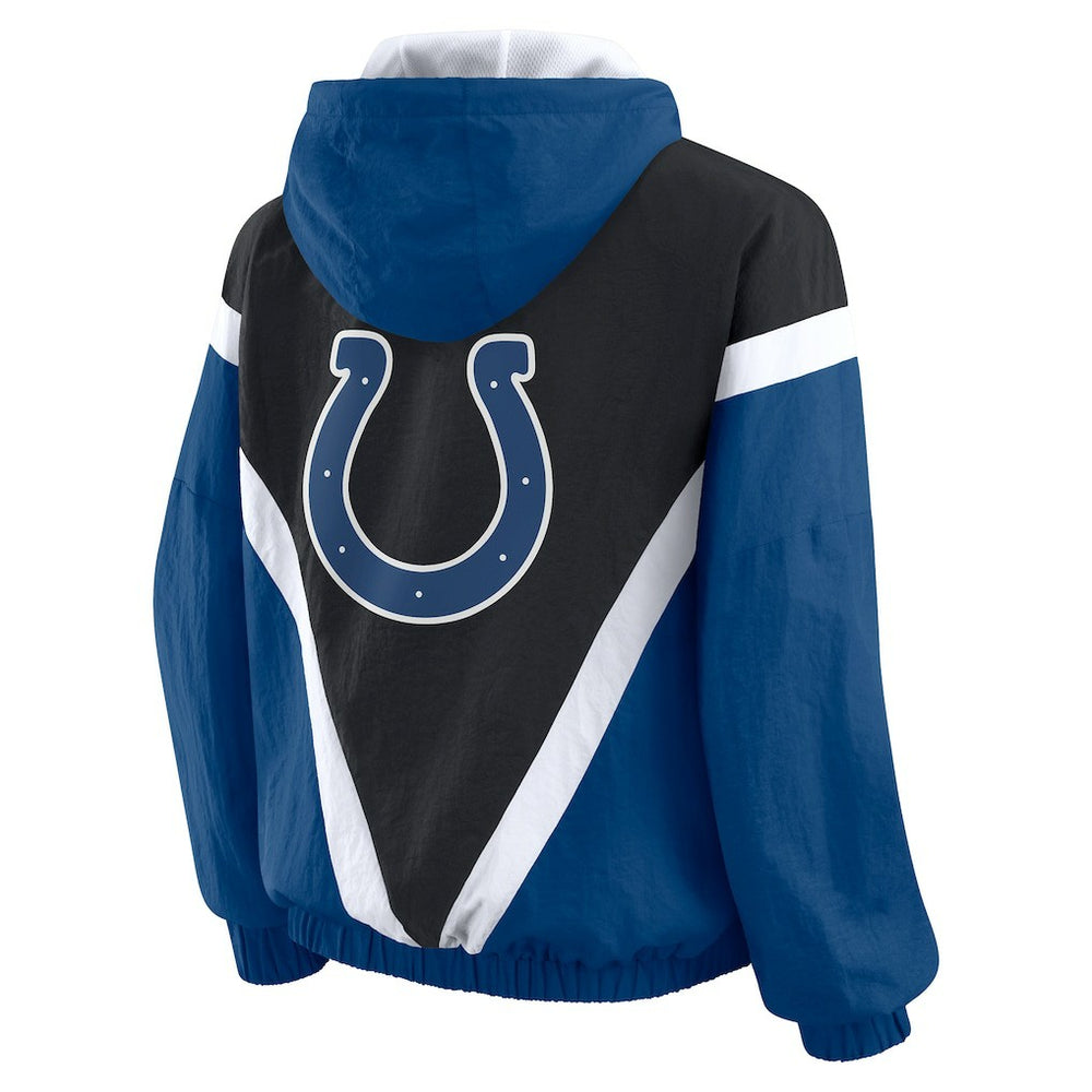 Indianapolis Colts WEAR by Erin Andrews Women's Plus Size Retro Crinkle Full-Zip Hoodie Windbreaker Jacket - Black/Royal - NFL