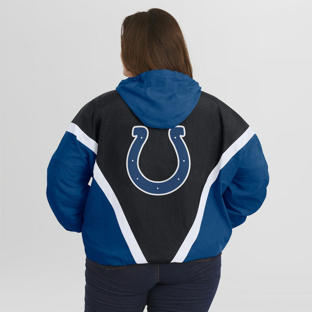 Indianapolis Colts WEAR by Erin Andrews Women's Plus Size Retro Crinkle Full-Zip Hoodie Windbreaker Jacket - Black/Royal - NFL