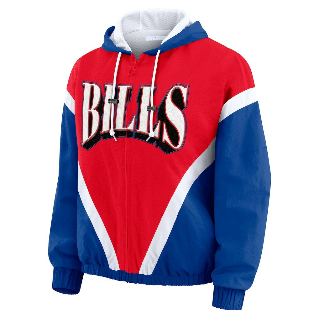Buffalo Bills WEAR by Erin Andrews Women's Plus Size Retro Crinkle Full-Zip Hoodie Windbreaker Jacket - Red/Royal - NFL