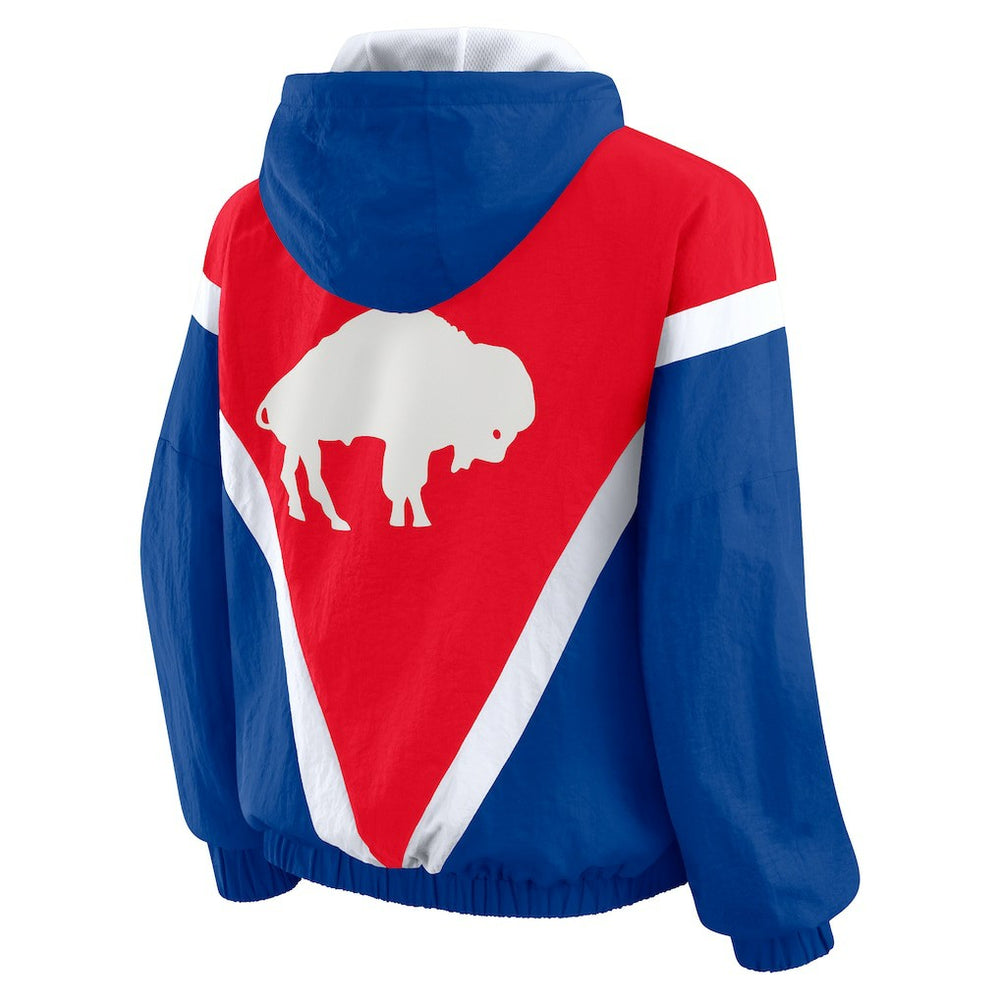 Buffalo Bills WEAR by Erin Andrews Women's Plus Size Retro Crinkle Full-Zip Hoodie Windbreaker Jacket - Red/Royal - NFL