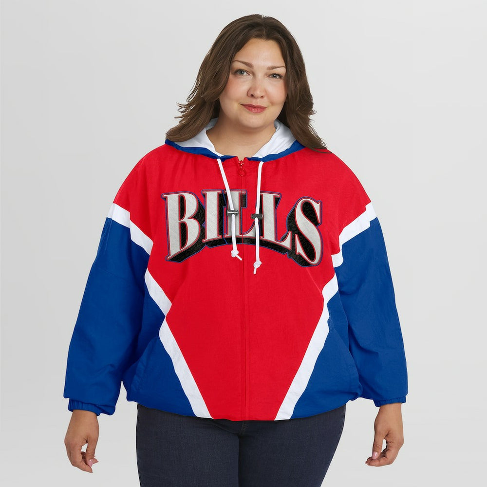 Buffalo Bills WEAR by Erin Andrews Women's Plus Size Retro Crinkle Full-Zip Hoodie Windbreaker Jacket - Red/Royal - NFL