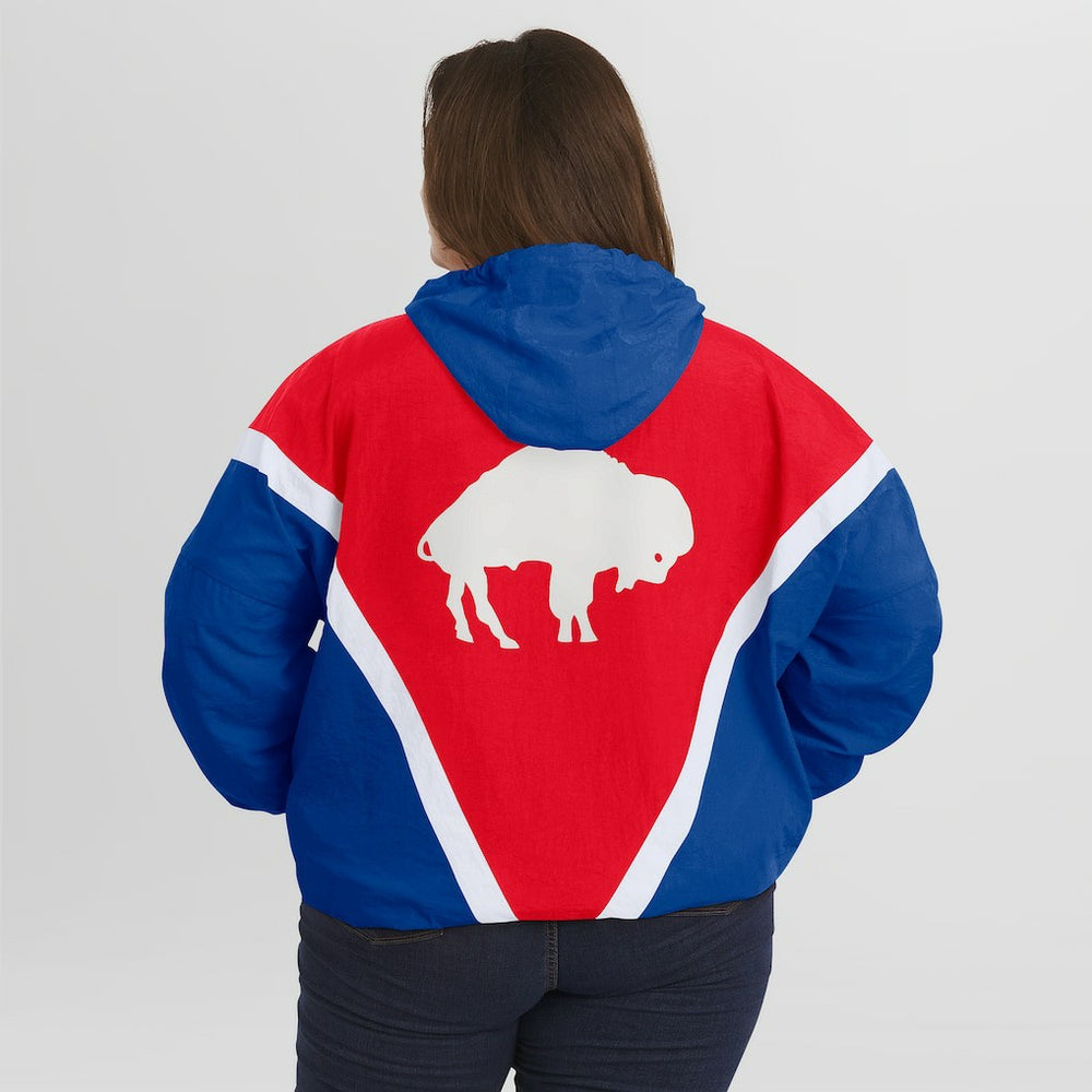 Buffalo Bills WEAR by Erin Andrews Women's Plus Size Retro Crinkle Full-Zip Hoodie Windbreaker Jacket - Red/Royal - NFL