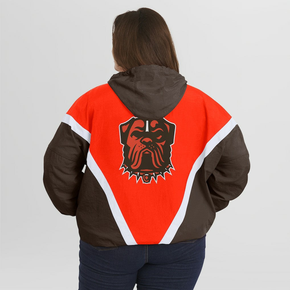 Cleveland Browns WEAR by Erin Andrews Women's Plus Size Retro Crinkle Full-Zip Hoodie Windbreaker Jacket - Orange/Brown - NFL