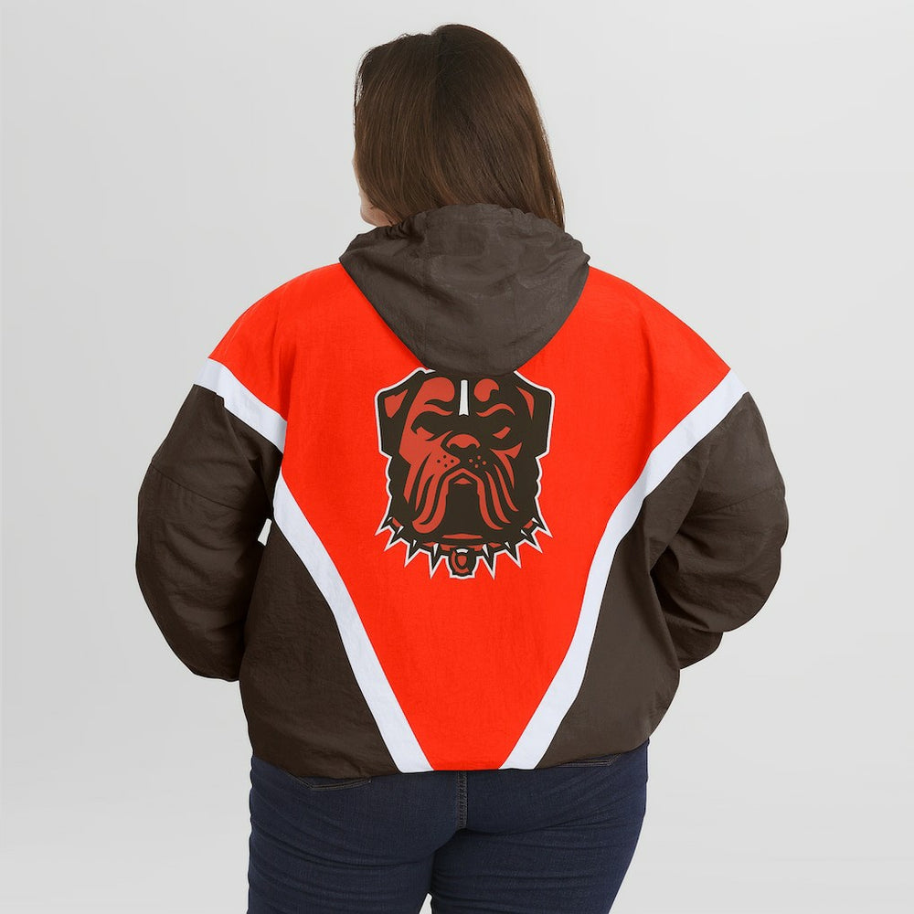 Cleveland Browns WEAR by Erin Andrews Women's Plus Size Retro Crinkle Full-Zip Hoodie Windbreaker Jacket - Orange/Brown - NFL