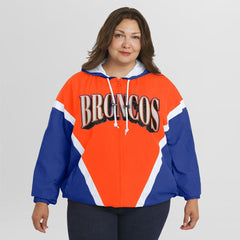 Denver Broncos WEAR by Erin Andrews Women's Plus Size Retro Crinkle Full-Zip Hoodie Windbreaker Jacket - Orange/Royal - NFL