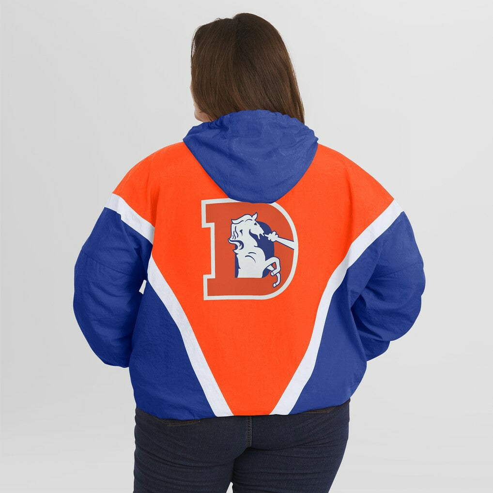 Denver Broncos WEAR by Erin Andrews Women's Plus Size Retro Crinkle Full-Zip Hoodie Windbreaker Jacket - Orange/Royal - NFL