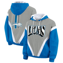 Detroit Lions WEAR by Erin Andrews Women's Plus Size Retro Crinkle Full-Zip Hoodie Windbreaker Jacket - Blue/Gray - NFL