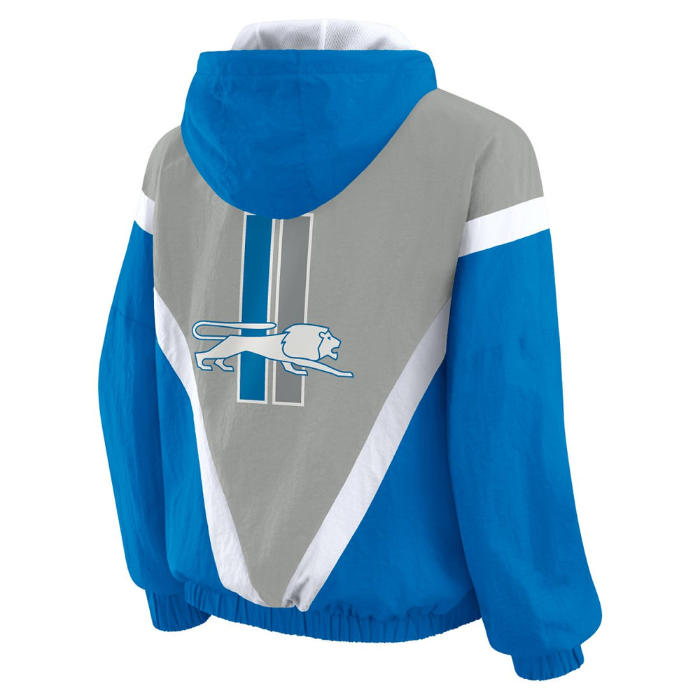 Detroit Lions WEAR by Erin Andrews Women's Plus Size Retro Crinkle Full-Zip Hoodie Windbreaker Jacket - Blue/Gray - NFL