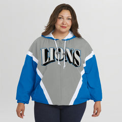 Detroit Lions WEAR by Erin Andrews Women's Plus Size Retro Crinkle Full-Zip Hoodie Windbreaker Jacket - Blue/Gray - NFL