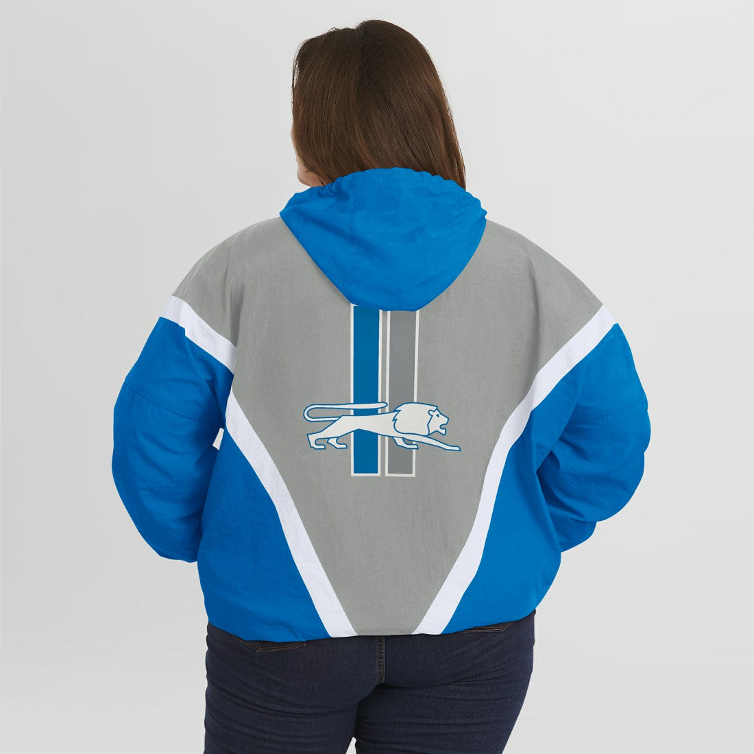 Detroit Lions WEAR by Erin Andrews Women's Plus Size Retro Crinkle Full-Zip Hoodie Windbreaker Jacket - Blue/Gray - NFL