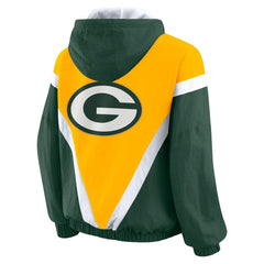 Green Bay Packers WEAR by Erin Andrews Women's Plus Size Retro Crinkle Full-Zip Hoodie Windbreaker Jacket - Gold/Green - NFL