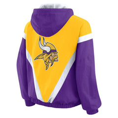 Minnesota Vikings WEAR by Erin Andrews Women's Plus Size Retro Crinkle Full-Zip Hoodie Windbreaker Jacket - Gold/Purple - NFL