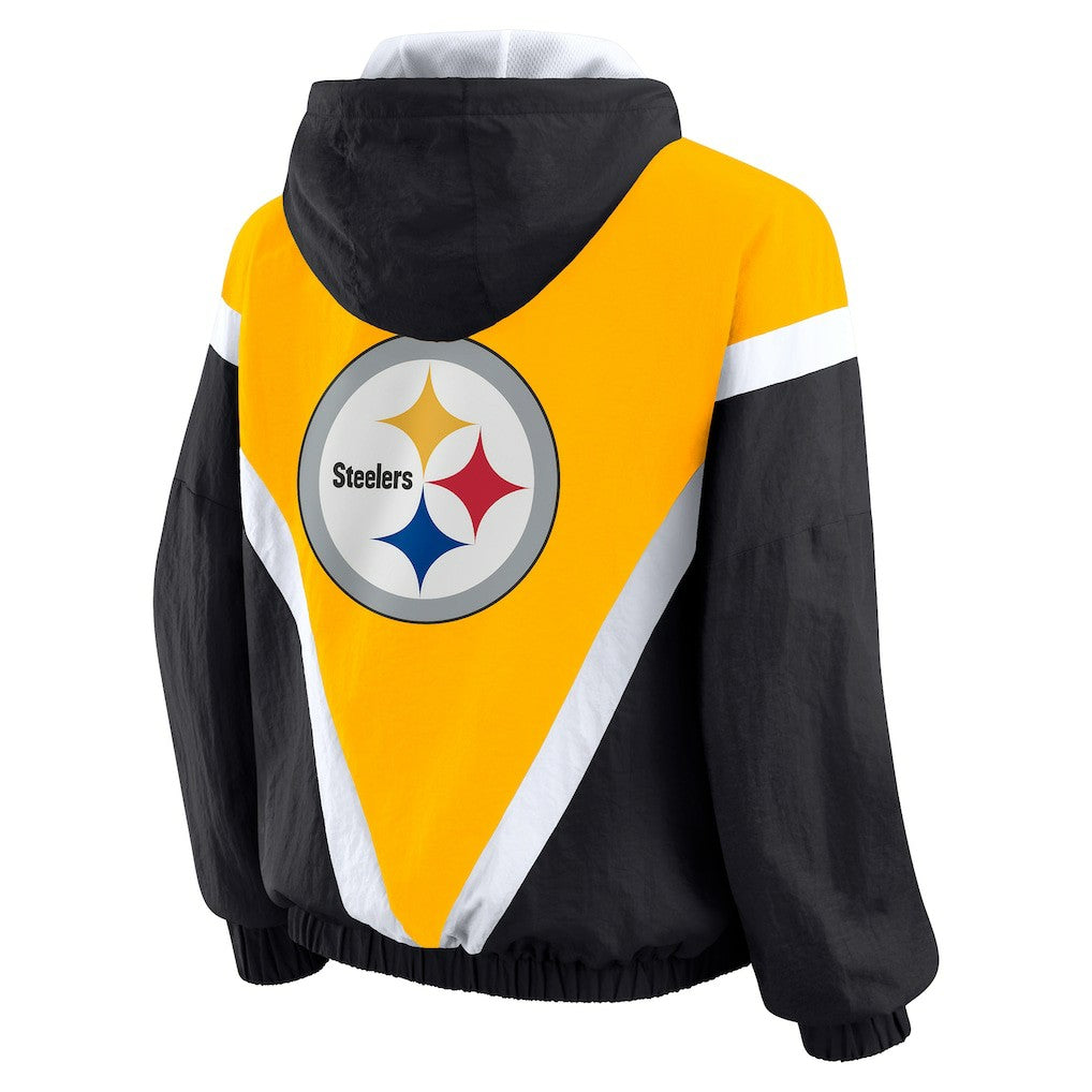 Pittsburgh Steelers WEAR by Erin Andrews Women's Plus Size Retro Crinkle Full-Zip Hoodie Windbreaker Jacket - Gold/Black - NFL