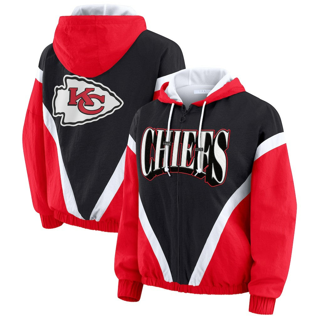 Kansas City Chiefs WEAR by Erin Andrews Women's Plus Size Retro Crinkle Full-Zip Hoodie Windbreaker Jacket - Red/Black - NFL