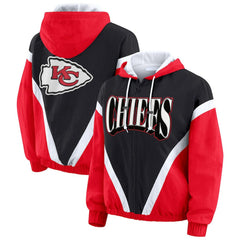 Kansas City Chiefs WEAR by Erin Andrews Women's Plus Size Retro Crinkle Full-Zip Hoodie Windbreaker Jacket - Red/Black - NFL