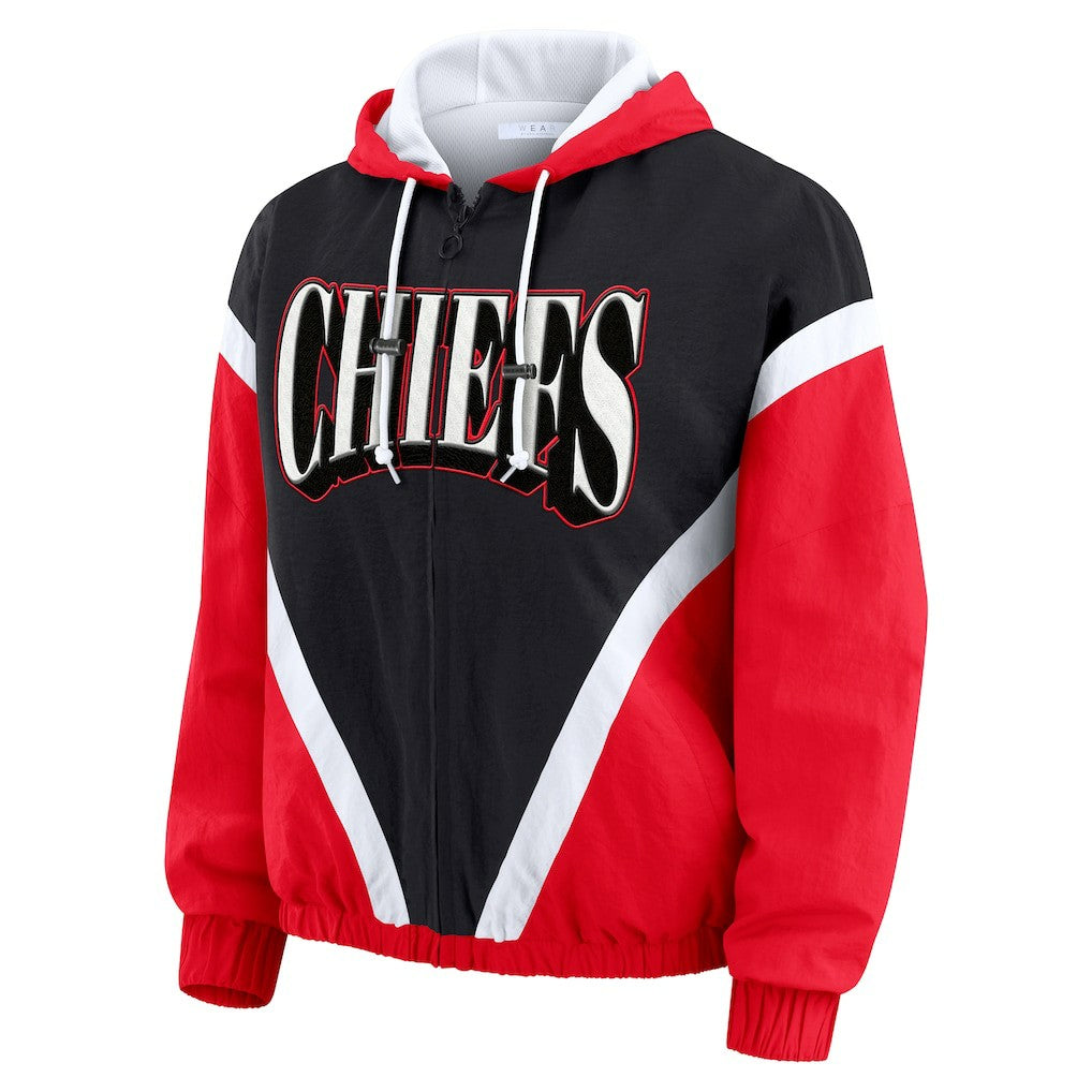 Kansas City Chiefs WEAR by Erin Andrews Women's Plus Size Retro Crinkle Full-Zip Hoodie Windbreaker Jacket - Red/Black - NFL