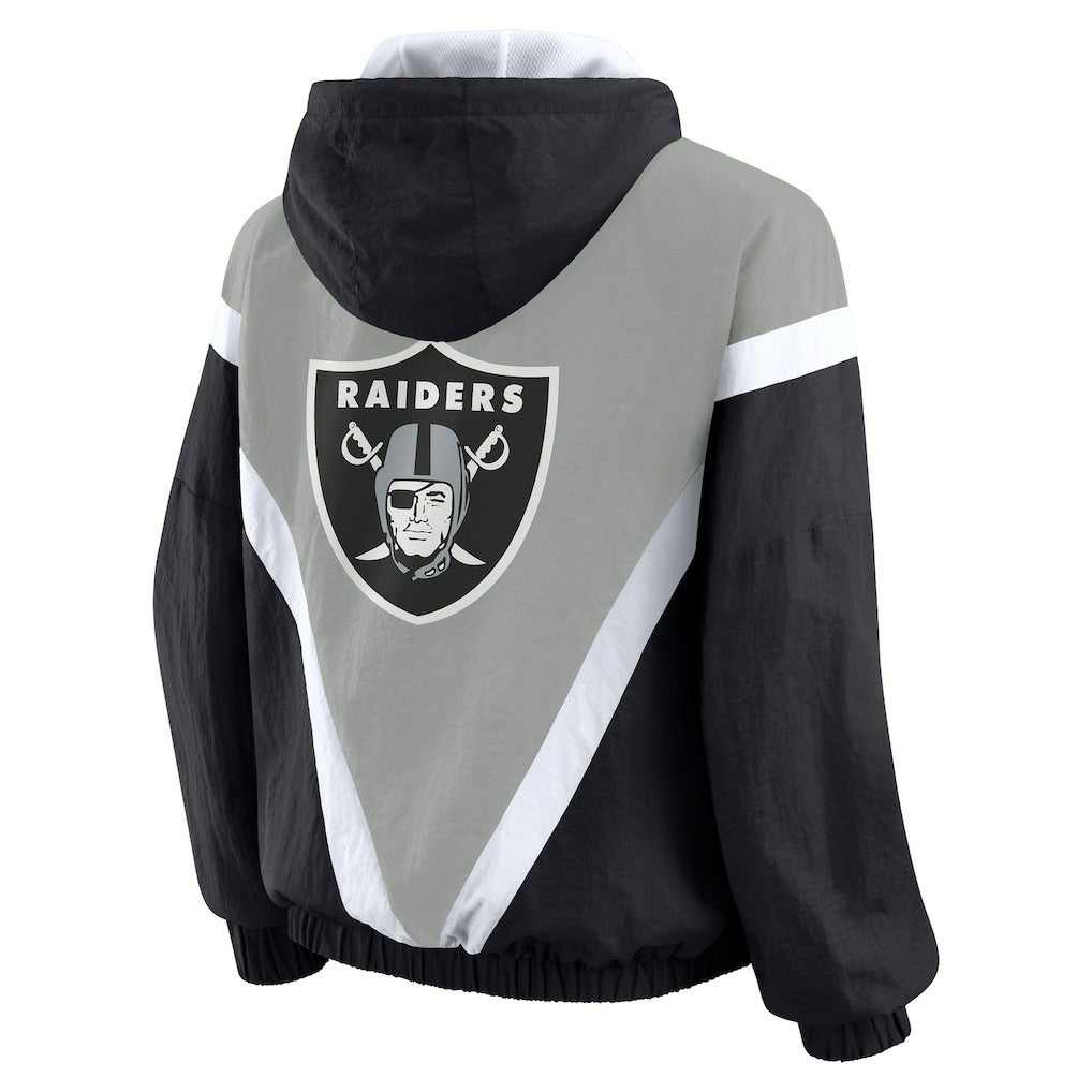 Las Vegas Raiders WEAR by Erin Andrews Women's Plus Size Retro Crinkle Full-Zip Hoodie Windbreaker Jacket - Black/Gray - NFL