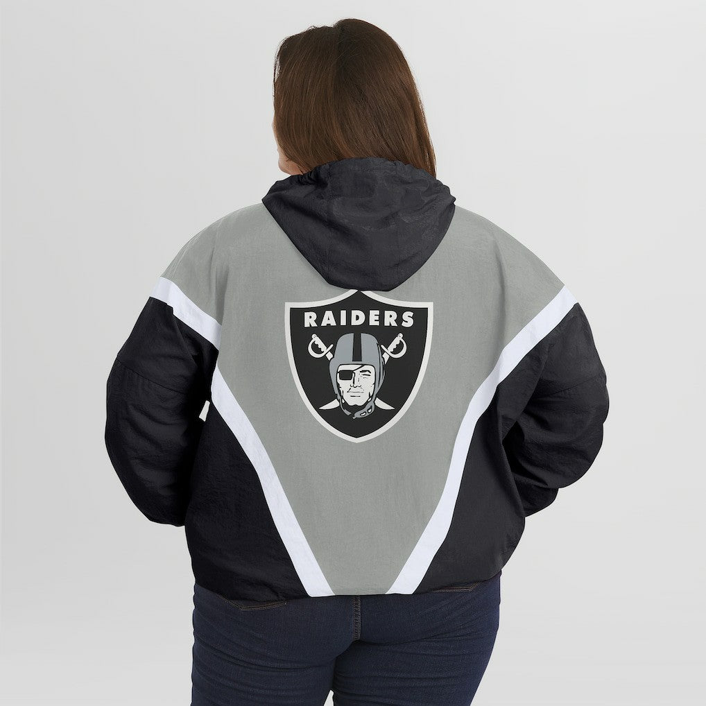 Las Vegas Raiders WEAR by Erin Andrews Women's Plus Size Retro Crinkle Full-Zip Hoodie Windbreaker Jacket - Black/Gray - NFL