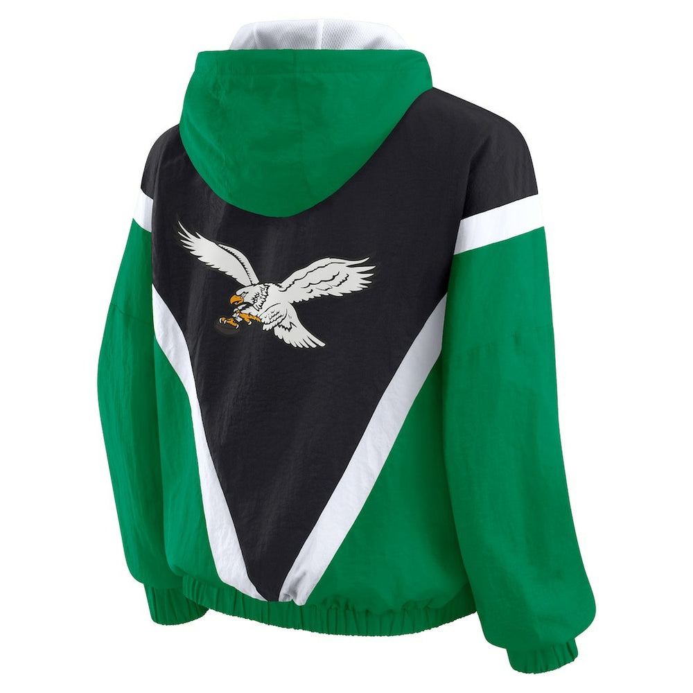 Philadelphia Eagles WEAR by Erin Andrews Women's Plus Size Retro Crinkle Full-Zip Hoodie Windbreaker Jacket - Kelly Green/Black - NFL