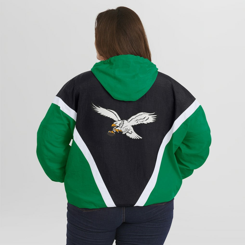 Philadelphia Eagles WEAR by Erin Andrews Women's Plus Size Retro Crinkle Full-Zip Hoodie Windbreaker Jacket - Kelly Green/Black - NFL