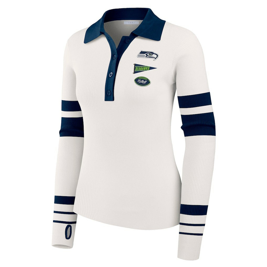 Seattle Seahawks WEAR by Erin Andrews Women's Ribbed Henley Polo Sweater - White - NFL