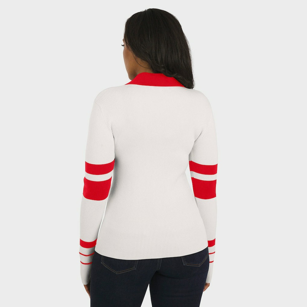 Kansas City Chiefs WEAR by Erin Andrews Women's Ribbed Henley Polo Sweater - White - NFL