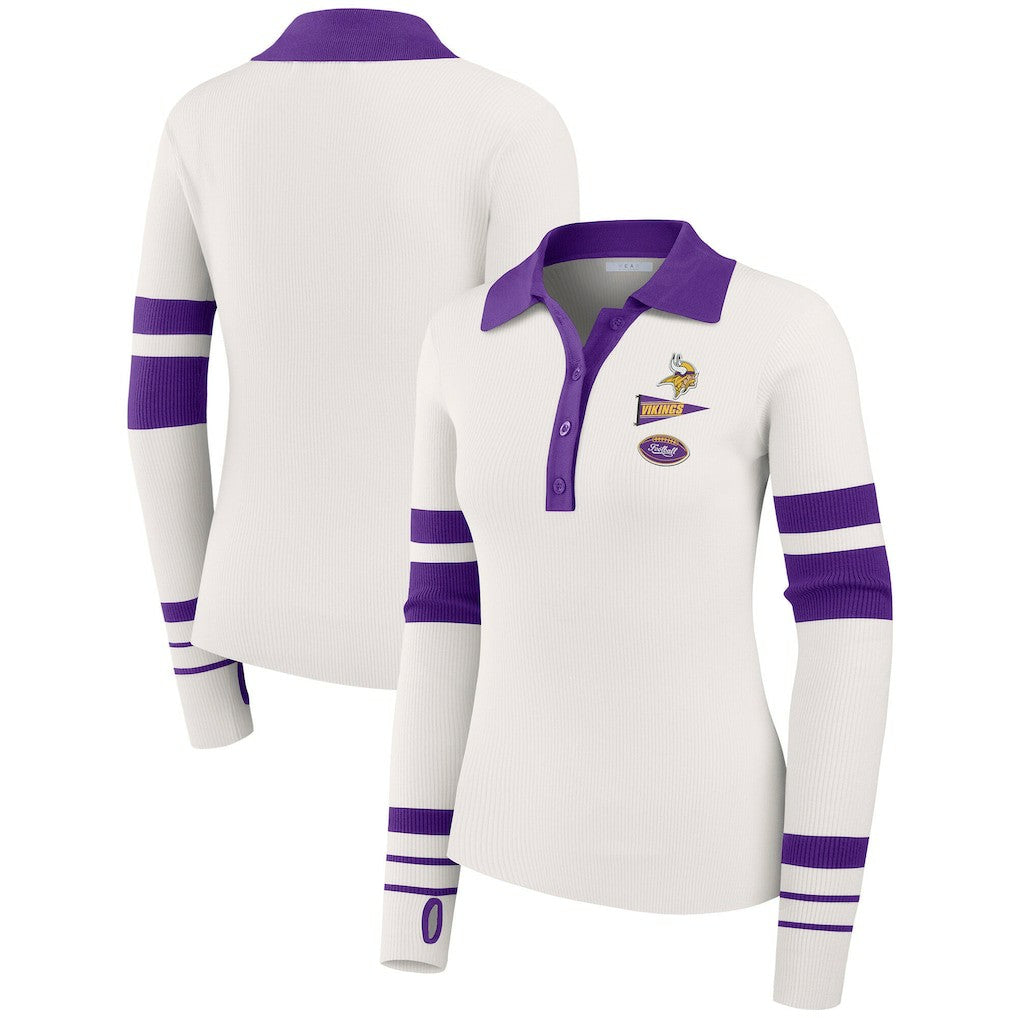 Minnesota Vikings WEAR by Erin Andrews Women's Ribbed Henley Polo Sweater - White - NFL