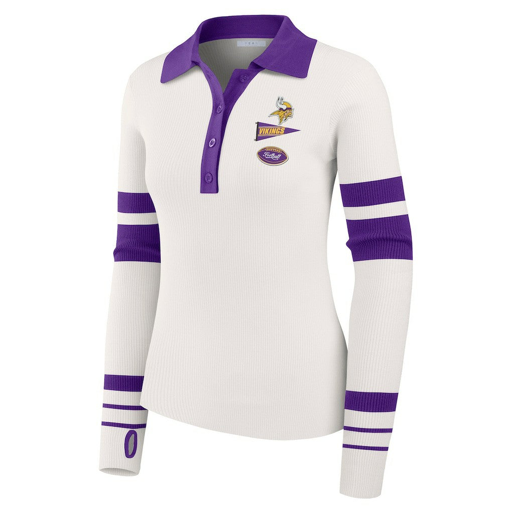 Minnesota Vikings WEAR by Erin Andrews Women's Ribbed Henley Polo Sweater - White - NFL