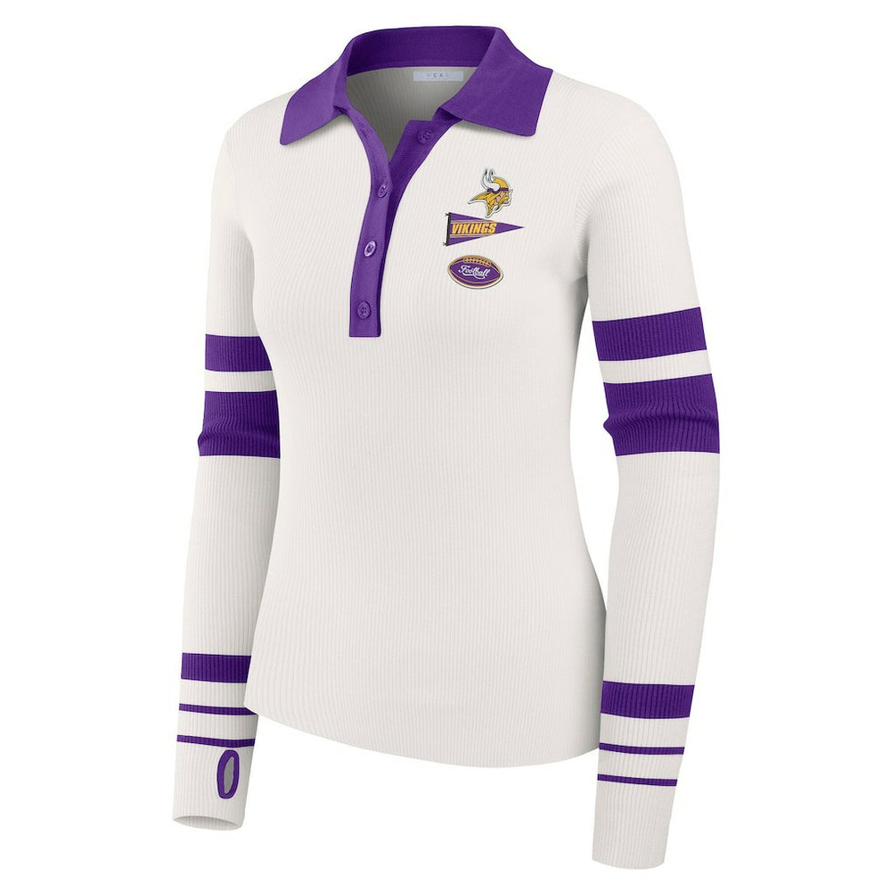 Minnesota Vikings WEAR by Erin Andrews Women's Ribbed Henley Polo Sweater - White - NFL