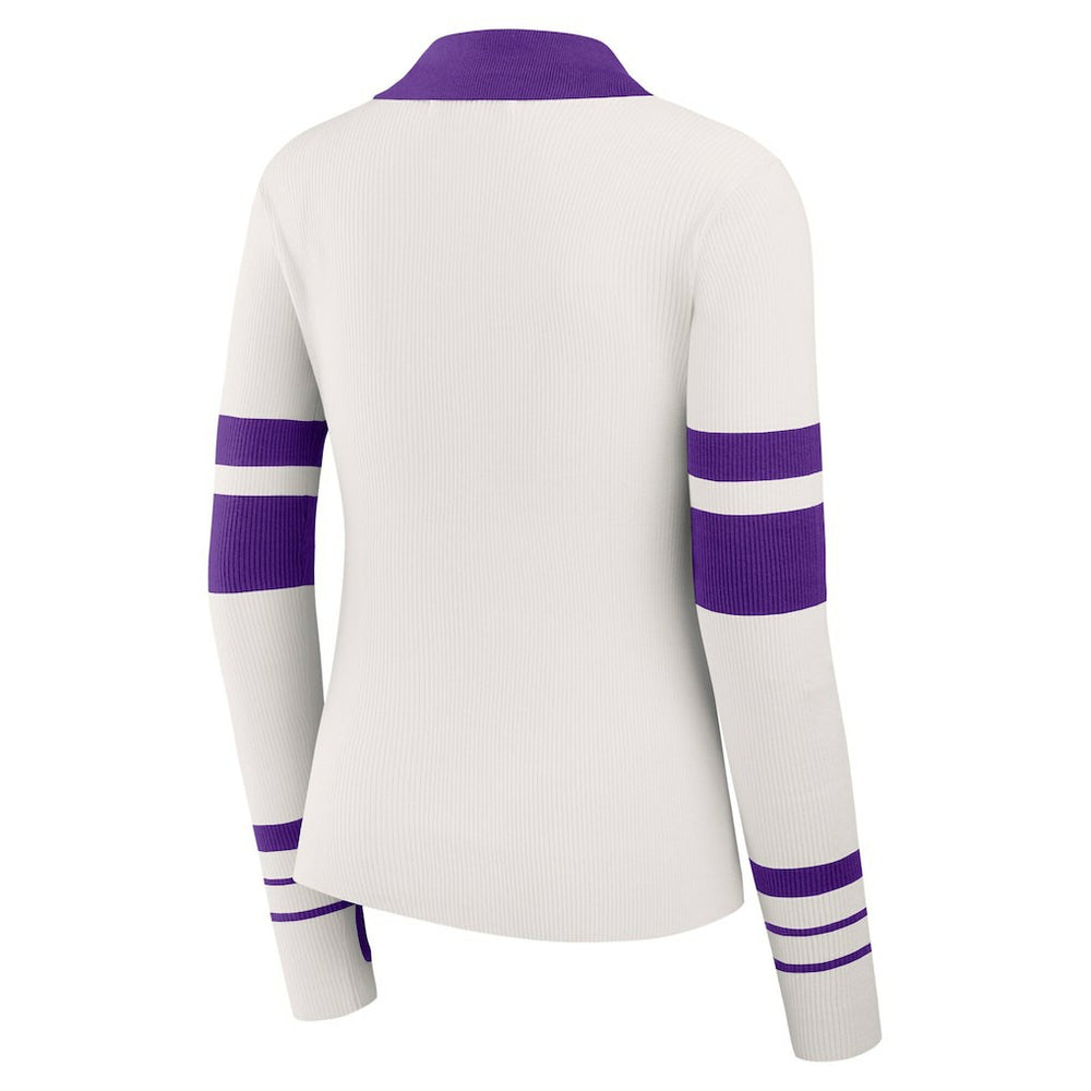 Minnesota Vikings WEAR by Erin Andrews Women's Ribbed Henley Polo Sweater - White - NFL