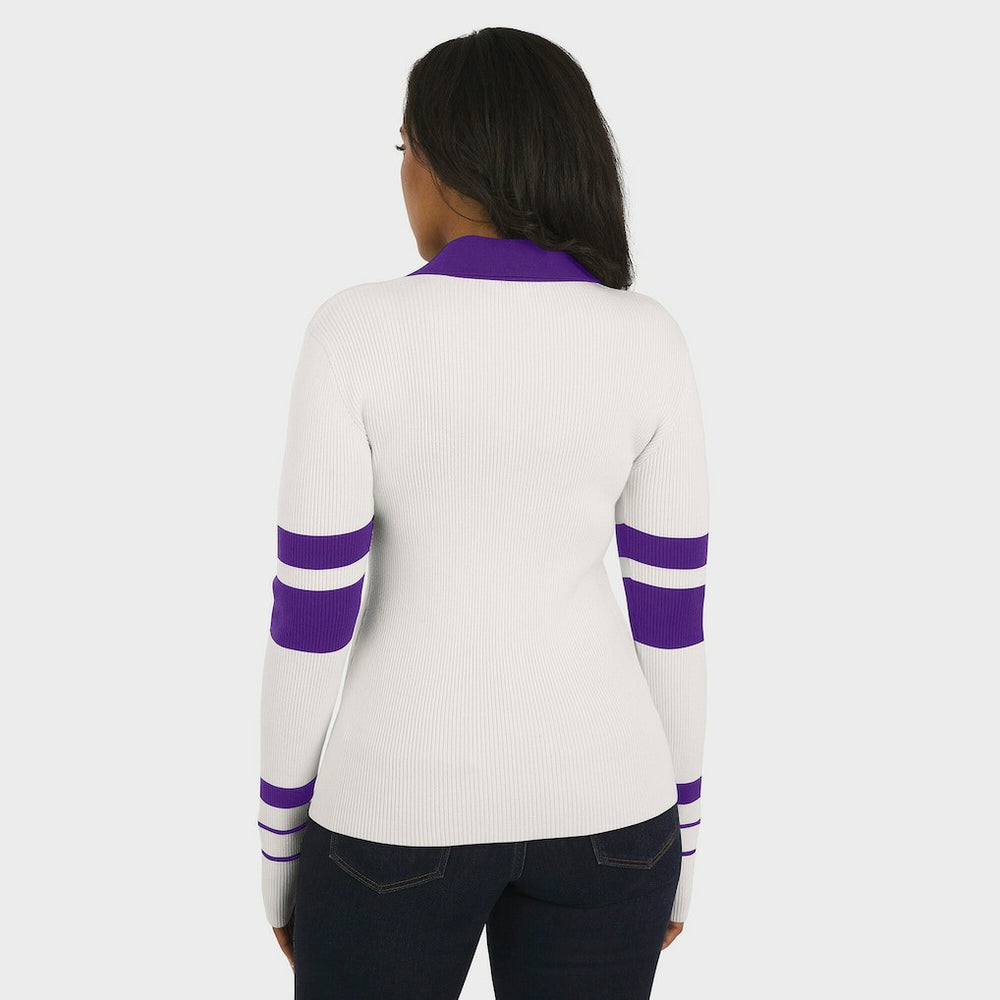 Minnesota Vikings WEAR by Erin Andrews Women's Ribbed Henley Polo Sweater - White - NFL
