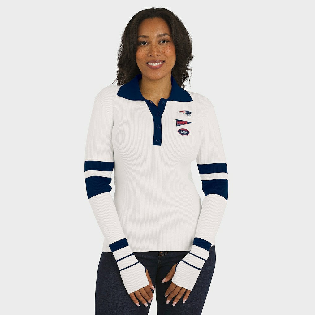 New England Patriots WEAR by Erin Andrews Women's Ribbed Henley Polo Sweater - White - NFL