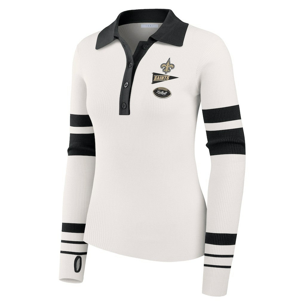 New Orleans Saints WEAR by Erin Andrews Women's Ribbed Henley Polo Sweater - White - NFL