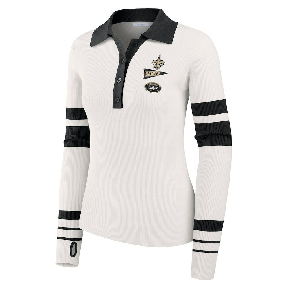 New Orleans Saints WEAR by Erin Andrews Women's Ribbed Henley Polo Sweater - White - NFL