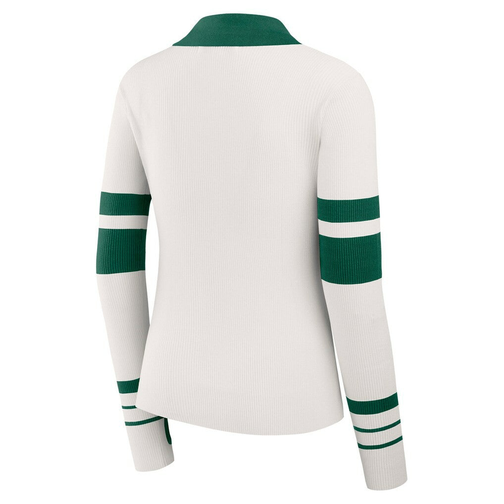 New York Jets WEAR by Erin Andrews Women's Ribbed Henley Polo Sweater - White - NFL