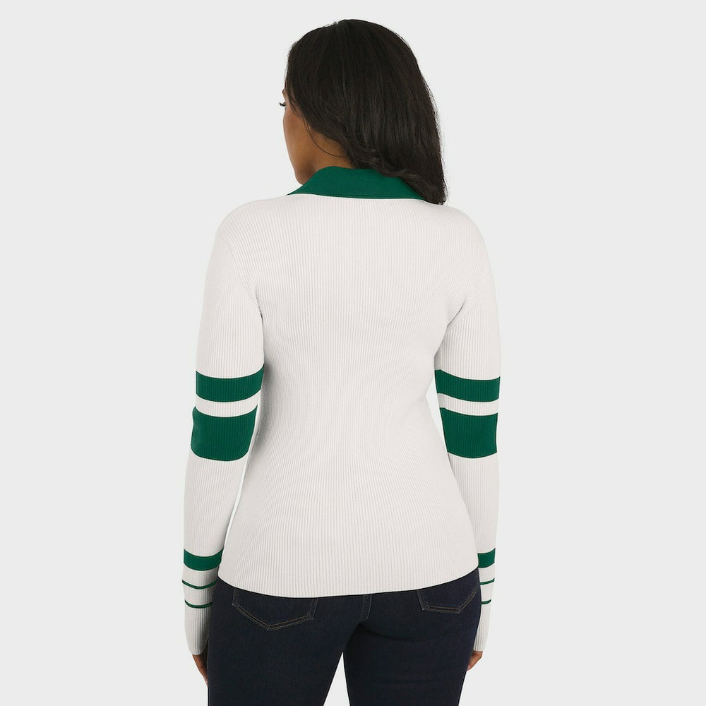 New York Jets WEAR by Erin Andrews Women's Ribbed Henley Polo Sweater - White - NFL