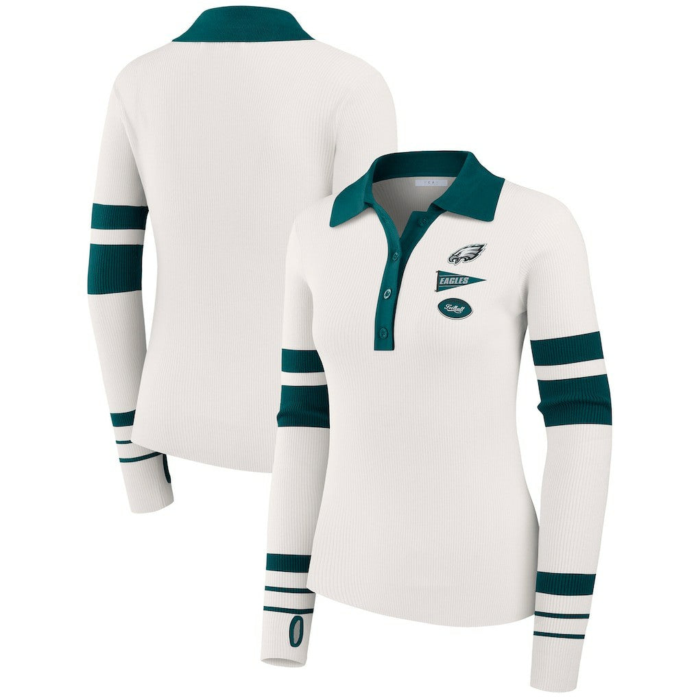 Philadelphia Eagles WEAR by Erin Andrews Women's Ribbed Henley Polo Sweater - White - NFL