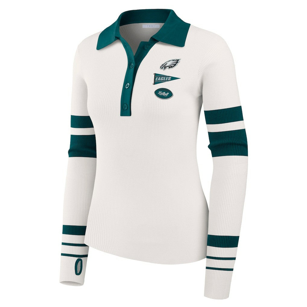 Philadelphia Eagles WEAR by Erin Andrews Women's Ribbed Henley Polo Sweater - White - NFL