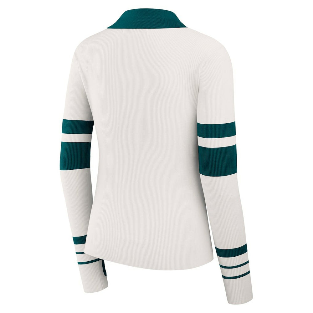 Philadelphia Eagles WEAR by Erin Andrews Women's Ribbed Henley Polo Sweater - White - NFL