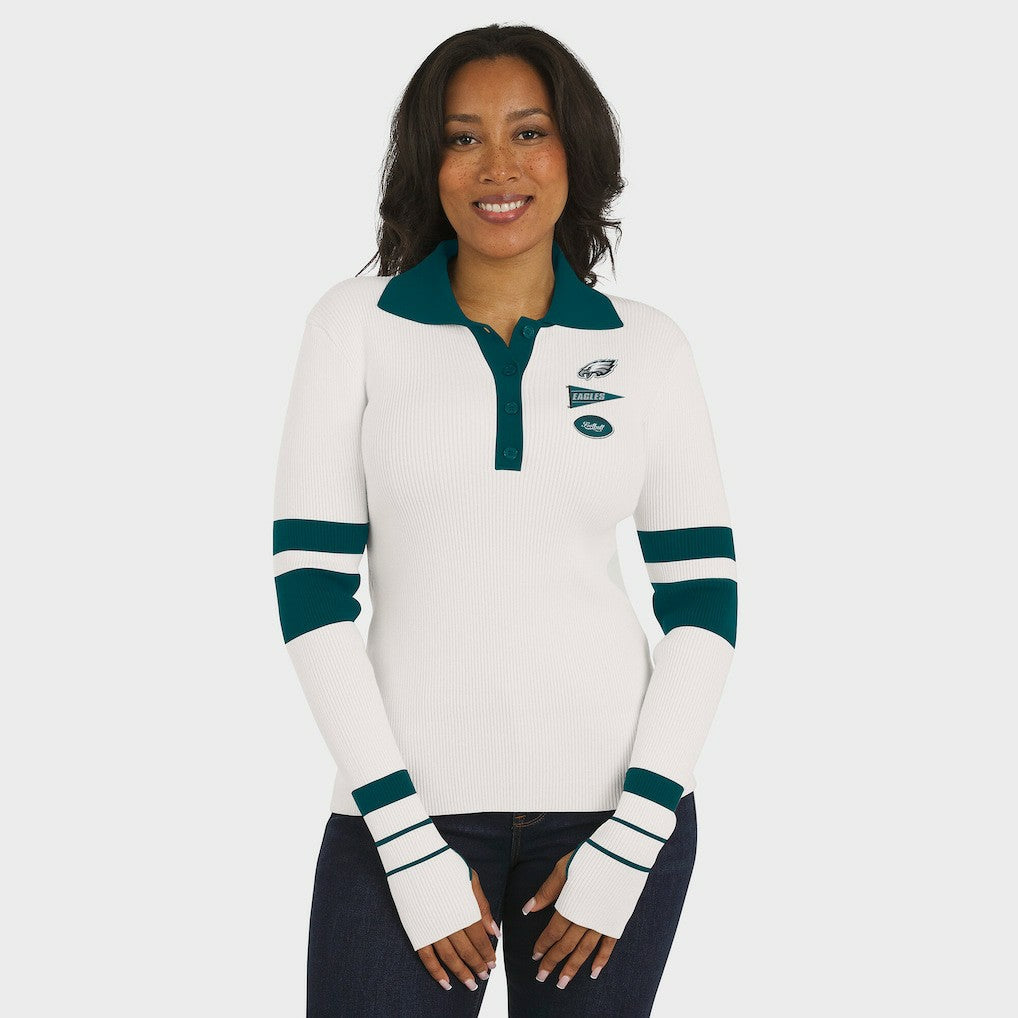 Philadelphia Eagles WEAR by Erin Andrews Women's Ribbed Henley Polo Sweater - White - NFL