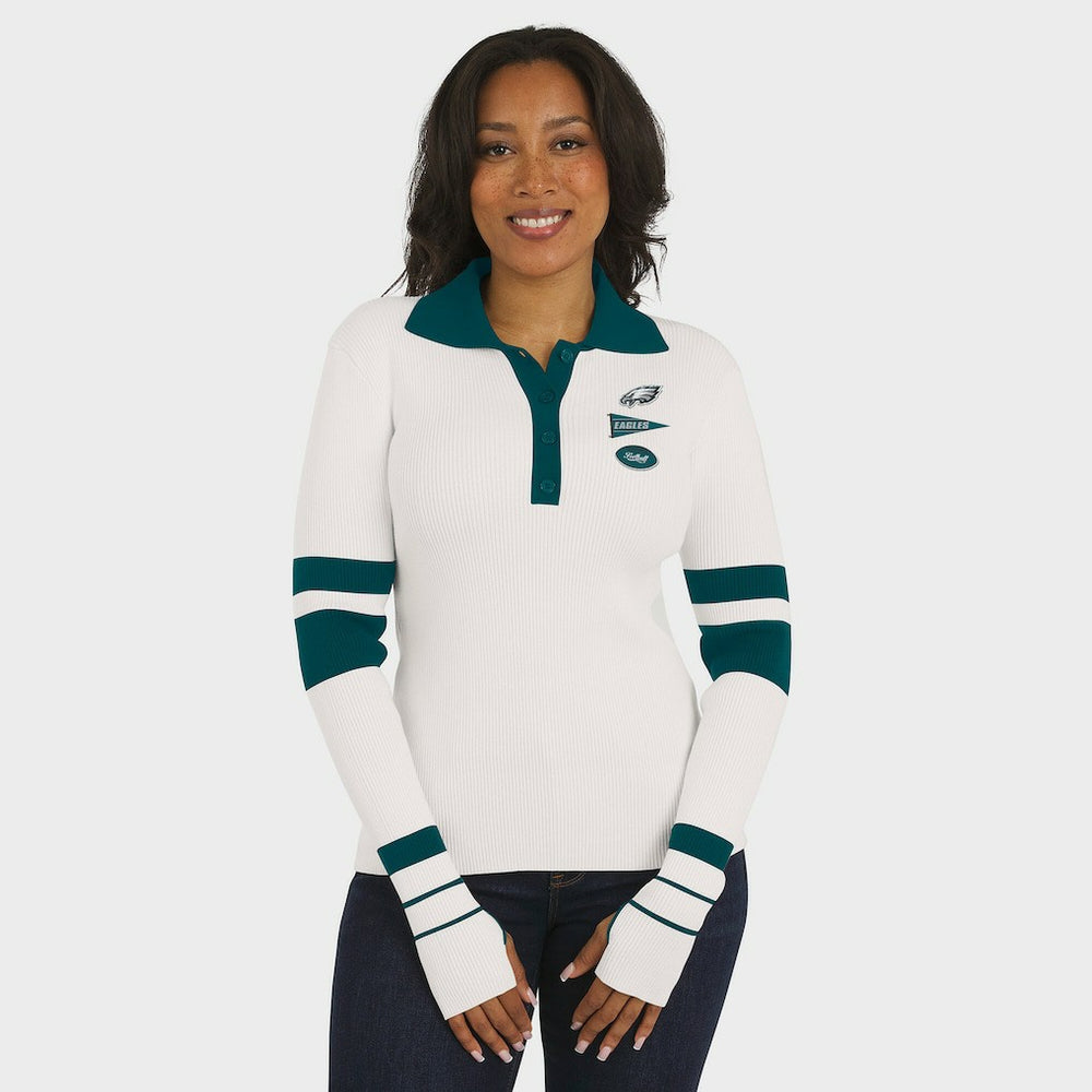 Philadelphia Eagles WEAR by Erin Andrews Women's Ribbed Henley Polo Sweater - White - NFL