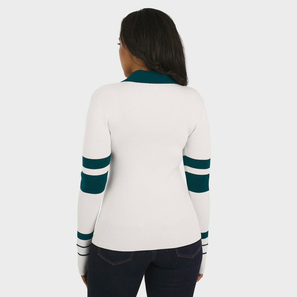 Philadelphia Eagles WEAR by Erin Andrews Women's Ribbed Henley Polo Sweater - White - NFL
