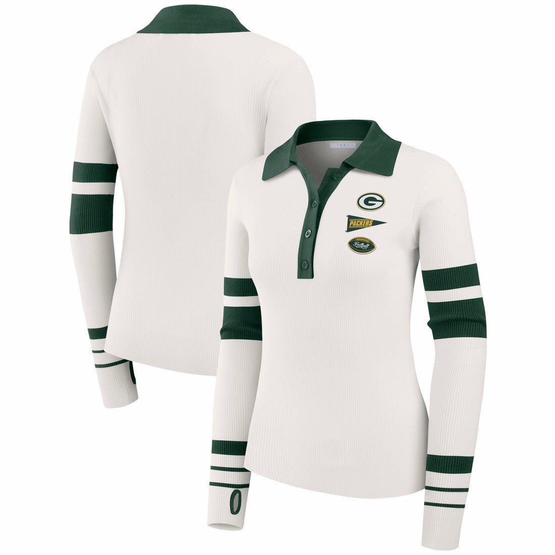 Green Bay Packers WEAR by Erin Andrews Women's Ribbed Henley Polo Sweater - White - NFL