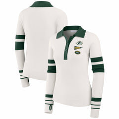 Green Bay Packers WEAR by Erin Andrews Women's Ribbed Henley Polo Sweater - White - NFL