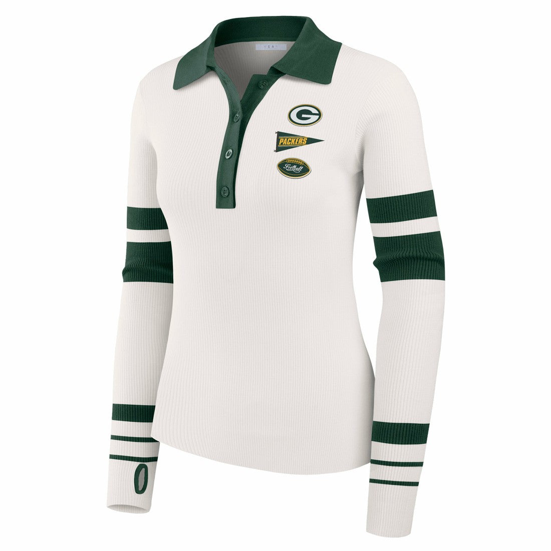 Green Bay Packers WEAR by Erin Andrews Women's Ribbed Henley Polo Sweater - White - NFL