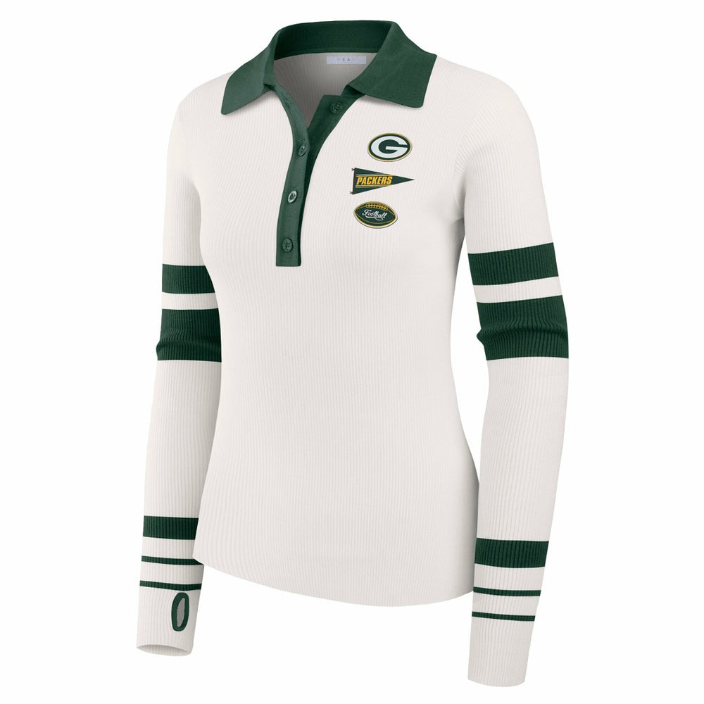 Green Bay Packers WEAR by Erin Andrews Women's Ribbed Henley Polo Sweater - White - NFL