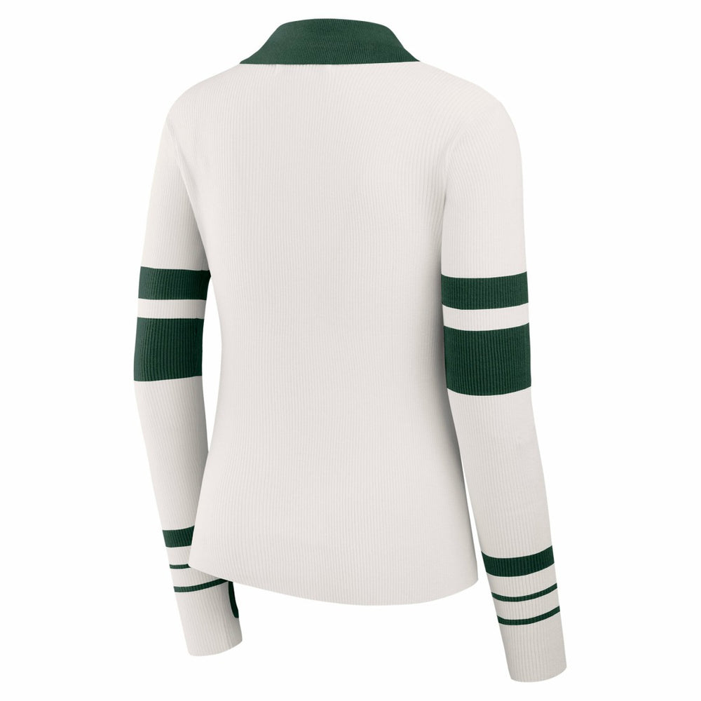 Green Bay Packers WEAR by Erin Andrews Women's Ribbed Henley Polo Sweater - White - NFL